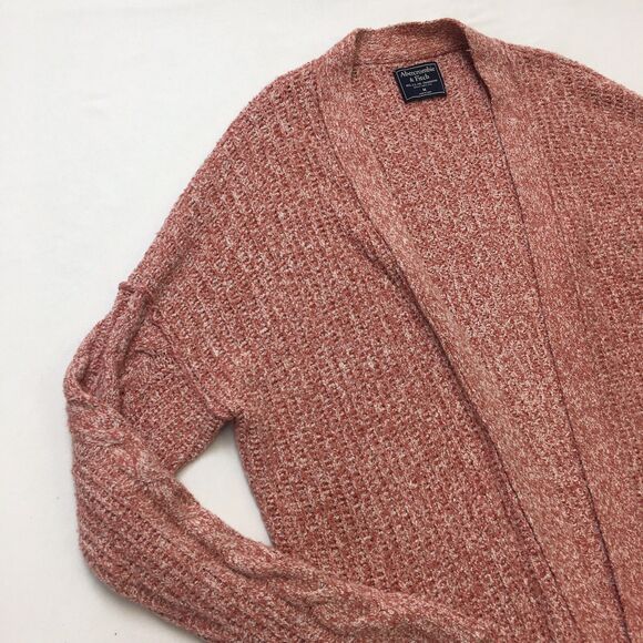 ABERCROMBIE & FITCH Sweater Women M Pink Open Cardigan Pockets Chunky Ragg Knit - Picture 3 of 16